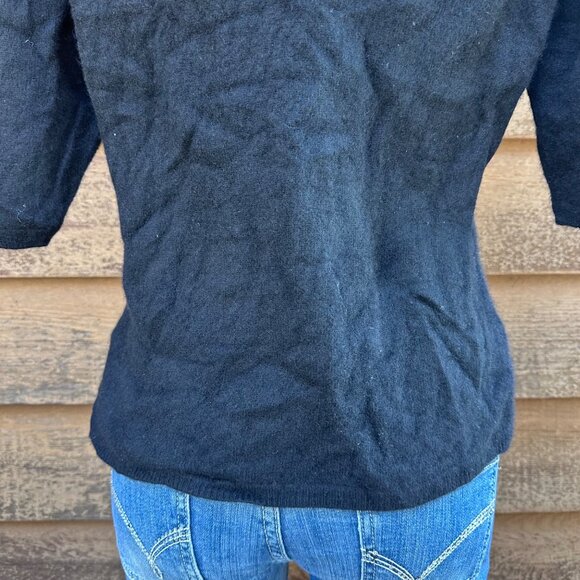 Talora Womens Black 100% Cashmere Turtleneck Sweater 3/4 Sleeves Medium Made In - Picture 9 of 9